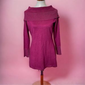 Beautiful Raspberry Tunic Length Sweater with Fold Down Collar Size S